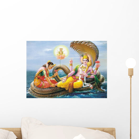 Indian God Bhagwan Vishnu with Laxmi Mata Wall Mural