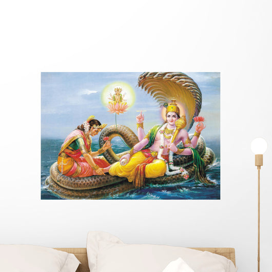 Indian God Bhagwan Vishnu with Laxmi Mata Wall Mural
