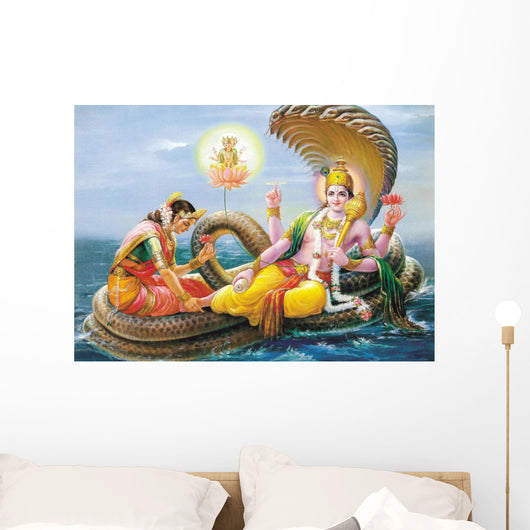 Indian God Bhagwan Vishnu with Laxmi Mata Wall Mural