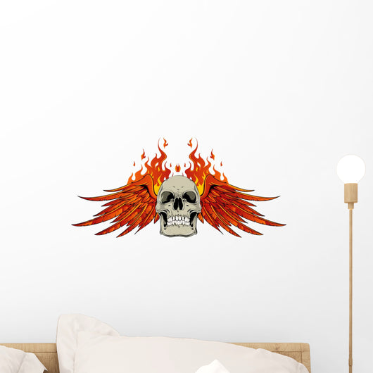 Skull Wings and Flames Wall Decal