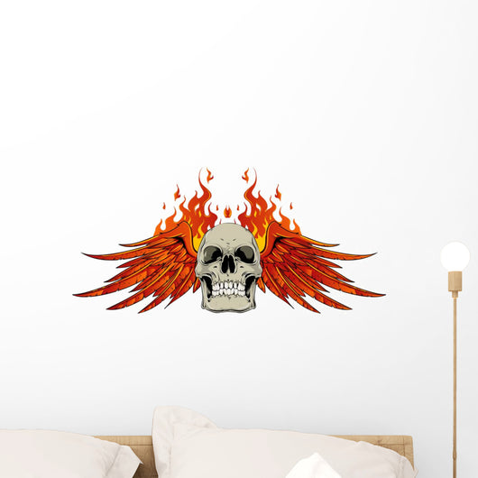 Skull Wings and Flames Wall Decal