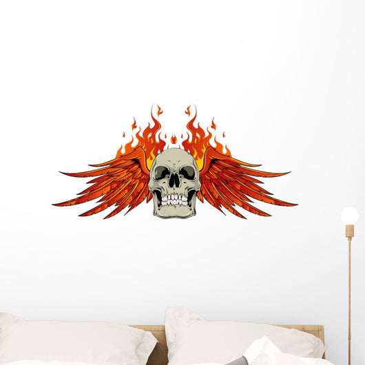 Skull Wings and Flames Wall Decal