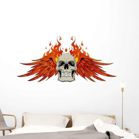Skull Wings and Flames Wall Decal