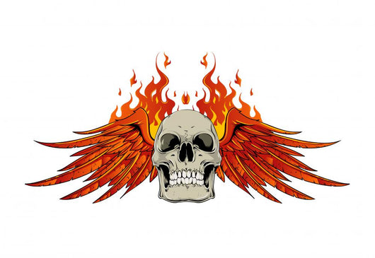Skull Wings and Flames Wall Decal