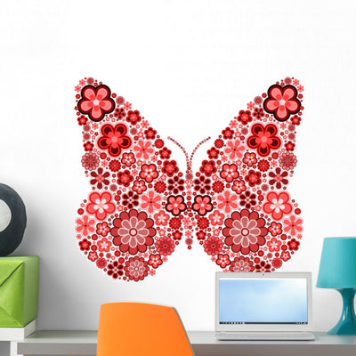 Butterfly Made from Many Wall Decal shown on a wall