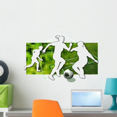 Soccerball Women Wall Decal shown on a wall