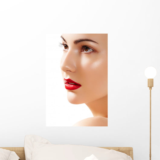 Portrait of beautiful woman purity face with bright lips make-up Wall Mural