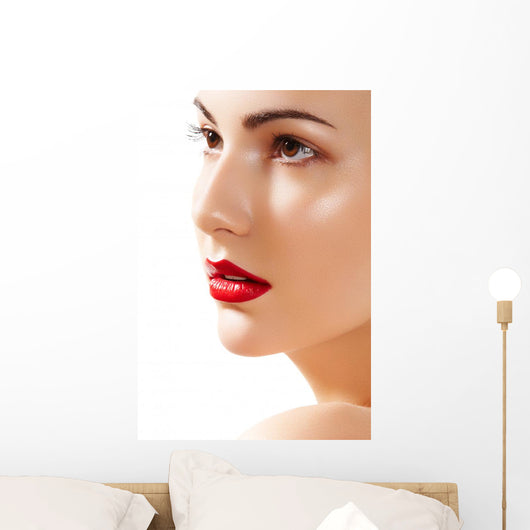 Portrait of beautiful woman purity face with bright lips make-up Wall Mural