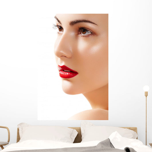 Portrait of beautiful woman purity face with bright lips make-up Wall Mural