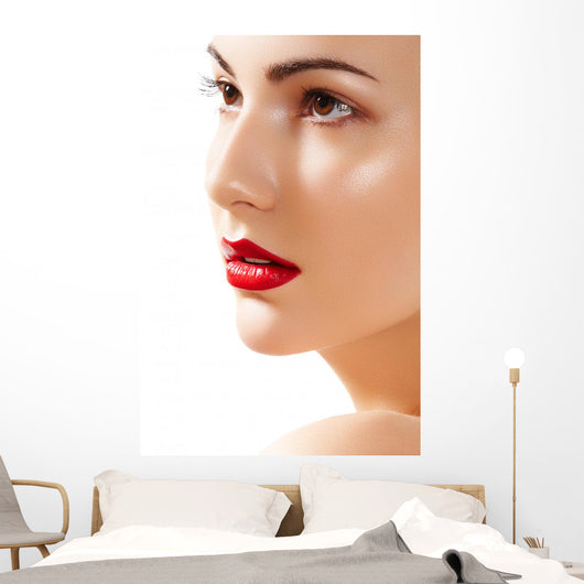 Portrait of beautiful woman purity face with bright lips make-up Wall Mural