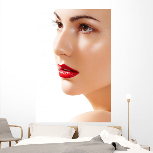 Portrait of beautiful woman purity face with bright lips make-up Wall Mural