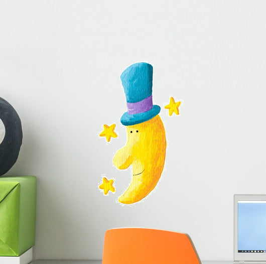 Funny Moon with Blue Wall Decal Sticker Set