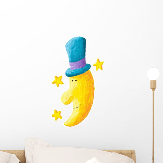 Funny Moon with Blue Wall Decal Sticker Set