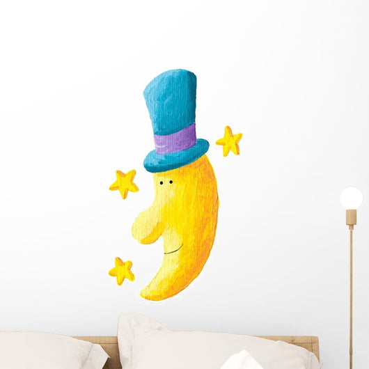 Funny Moon with Blue Wall Decal Sticker Set