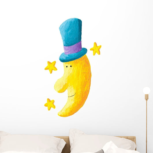 Funny Moon with Blue Wall Decal Sticker Set