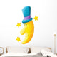 Funny Moon with Blue Wall Decal Sticker Set