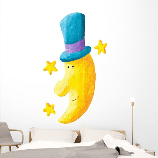 Funny Moon with Blue Wall Decal Sticker Set