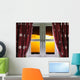 Sunset through a secure window with curtains Wall Mural