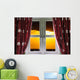 Sunset through a secure window with curtains Wall Mural