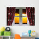Sunset through a secure window with curtains Wall Mural