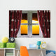 Sunset through a secure window with curtains Wall Mural