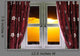 Sunset through a secure window with curtains Wall Mural