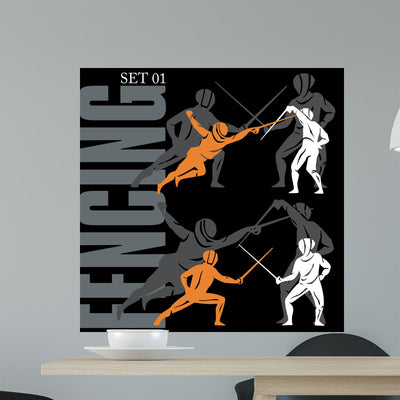 Fencing Silhouettes Set shown on a wall