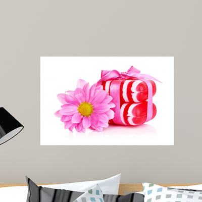 Purple Flower and Soap Wall Decal shown on a wall