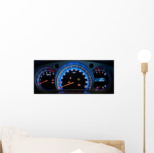 Modern car illuminated dashboard closeup Wall Mural
