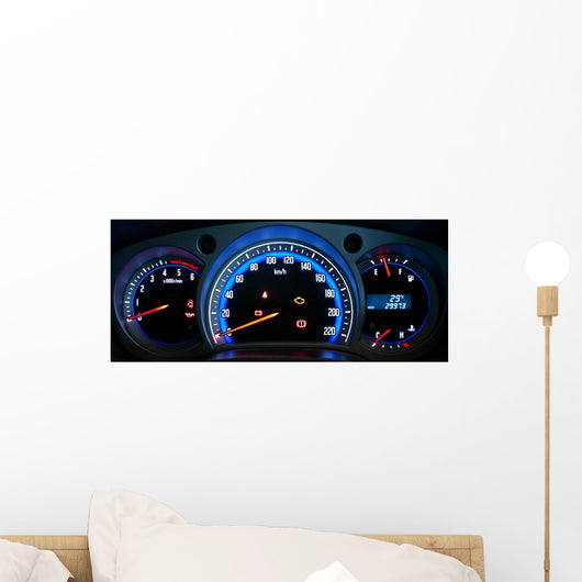 Modern car illuminated dashboard closeup Wall Mural