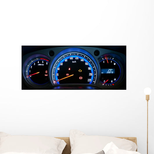 Modern car illuminated dashboard closeup Wall Mural
