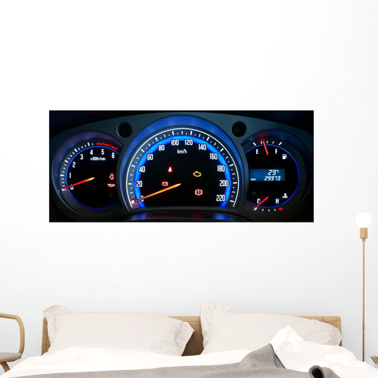 Modern car illuminated dashboard closeup Wall Mural