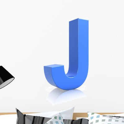 3D Blue Letter J Wall Decal shown on a wall
