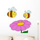 Mother Bee Flying With Baby Bee Over Flower Wall Decal