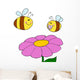 Mother Bee Flying With Baby Bee Over Flower Wall Decal