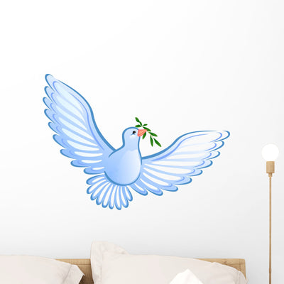 White Dove Olive Branch Wall Decal shown on a wall