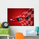 Red Formula One Car and Racing Flag Wall Mural