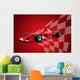 Red Formula One Car and Racing Flag Wall Mural