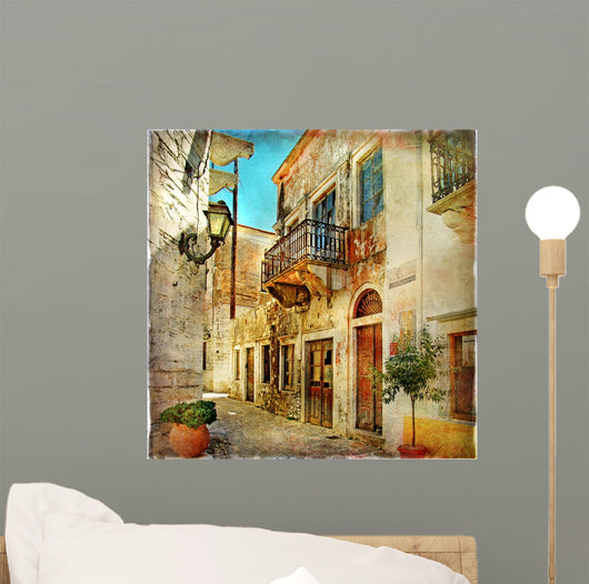 pictorial old streets of Greece Wall Mural