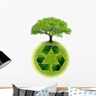 Planet Earth Recycling Wall Decal shown on a wall