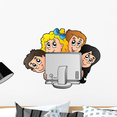 Cartoon Kids with Computer shown on a wall