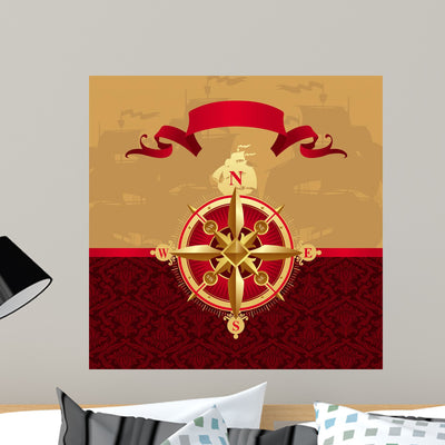 Ancient Compass Rose Wall Mural shown on a wall