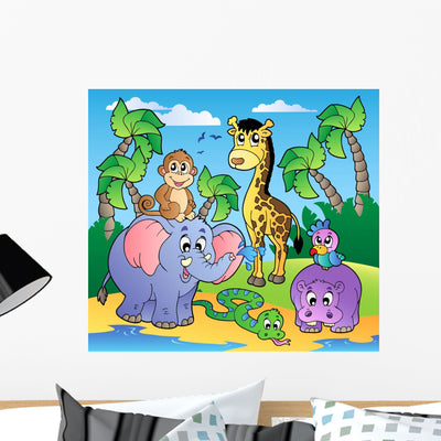 African Beach with Cute Wall Mural shown on a wall
