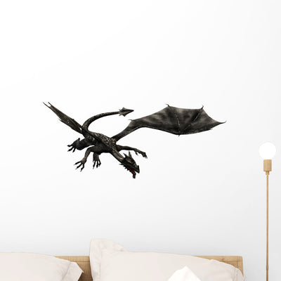 Swooping Black Dragon Wall Decal shown on a wall