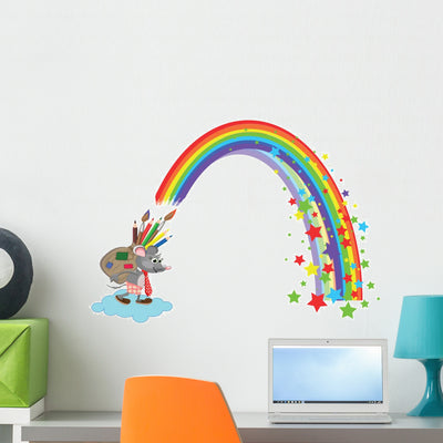Mouse with Bag Pencils Wall Decal shown on a wall