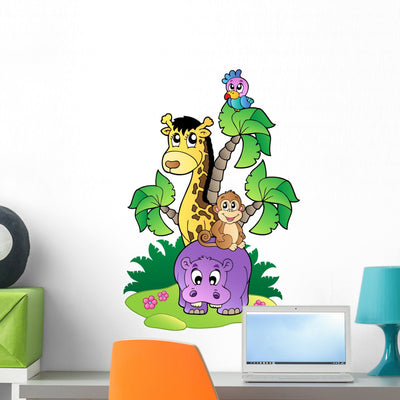 Various Cute African Animals Wall Mural shown on a wall