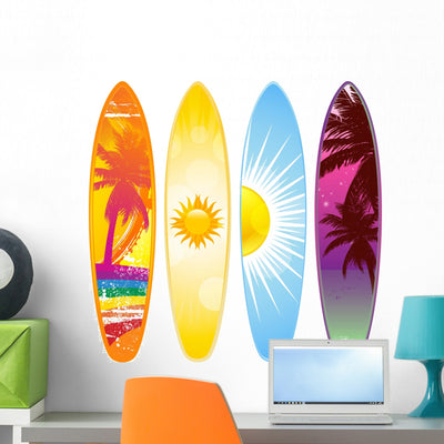 Tropical Surf Boards Wall Stickers shown on a wall