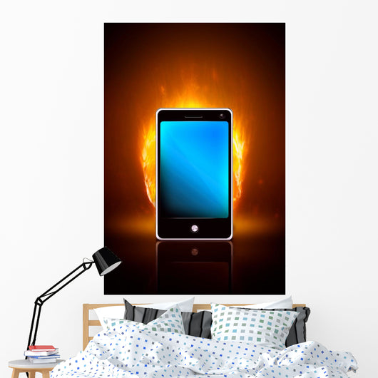 Smartphone on fire Wall Mural