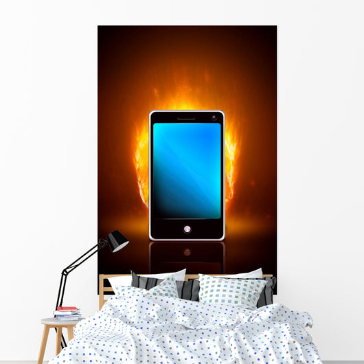 Smartphone on fire Wall Mural