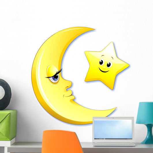 Luna e Stella Cartoon-Moon and Star-Vector Wall Decal
